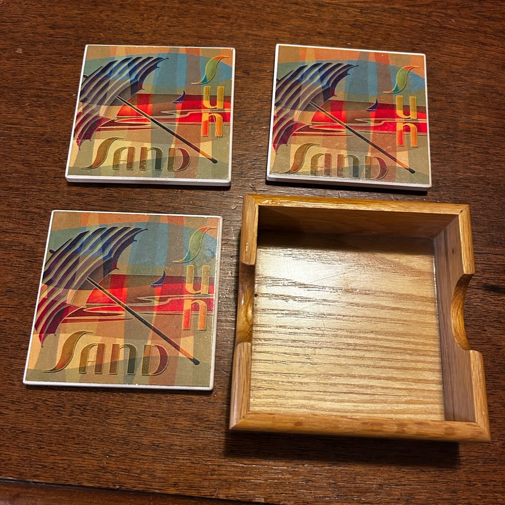 Abstract Sun And Sand Ceramic Coasters - Set Of 3